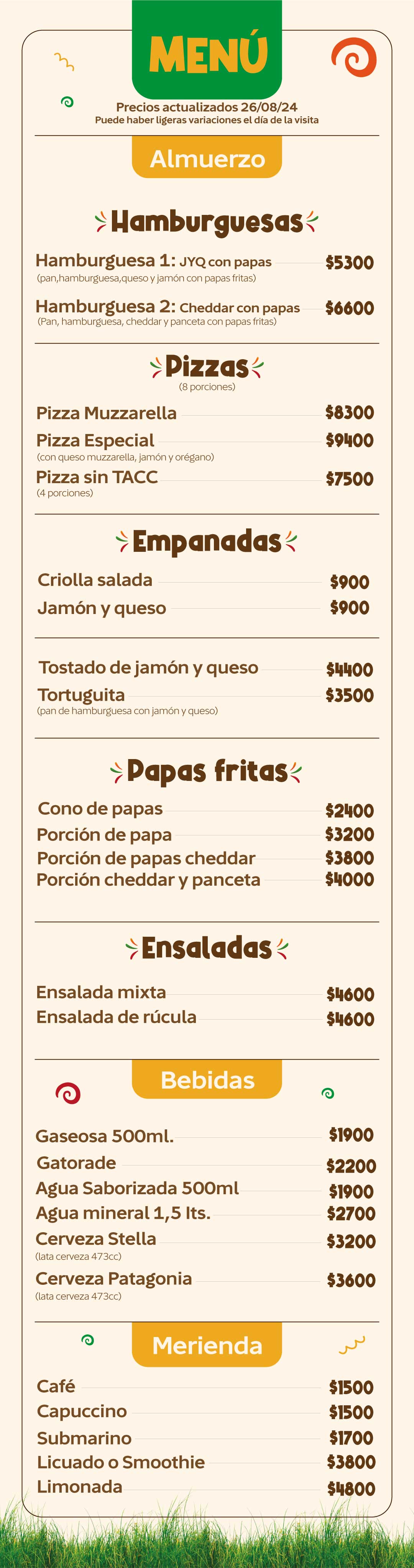 menu de comidas